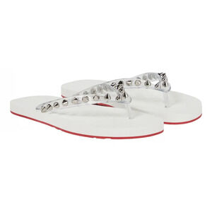 Christian Louboutin Loubi Flip Spikes Donna Flat White Thong Flip Flop Sandal 41